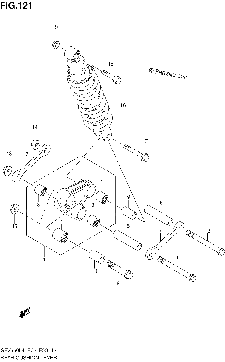 Diagrama de REAR CUSHION LEVER SFV650L4 E28