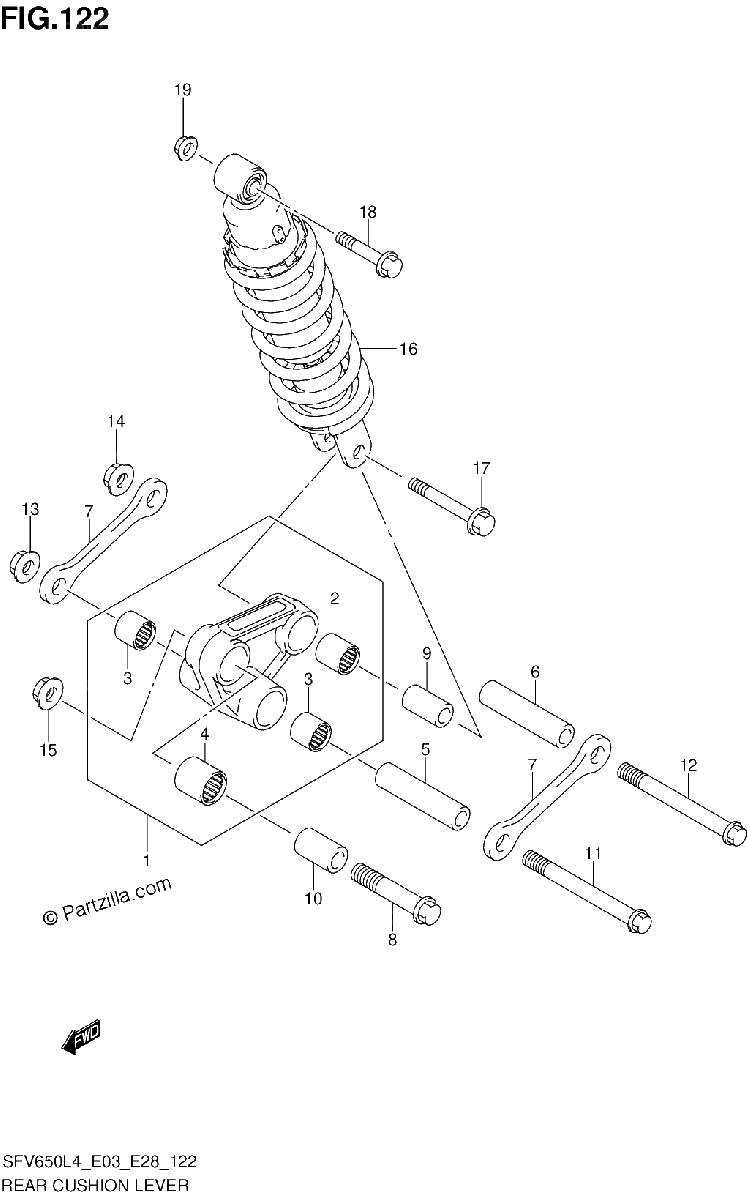 Diagrama de REAR CUSHION LEVER SFV650L4 E33