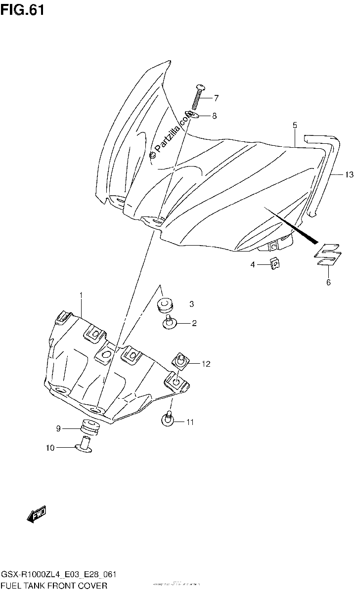 Diagrama de FUEL TANK FRONT COVER GSX R1000ZL4 E03