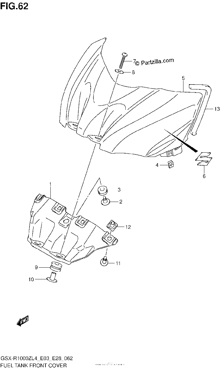 Diagrama de FUEL TANK FRONT COVER GSX R1000ZL4 E28