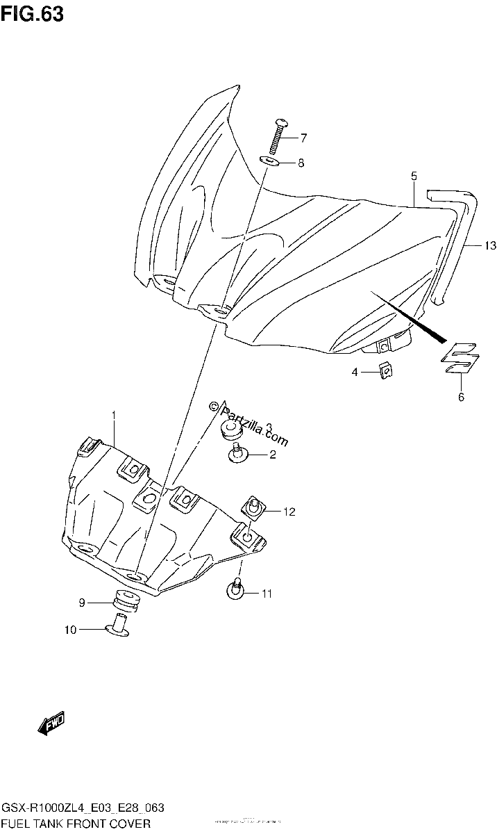Diagrama de FUEL TANK FRONT COVER GSX R1000ZL4 E33
