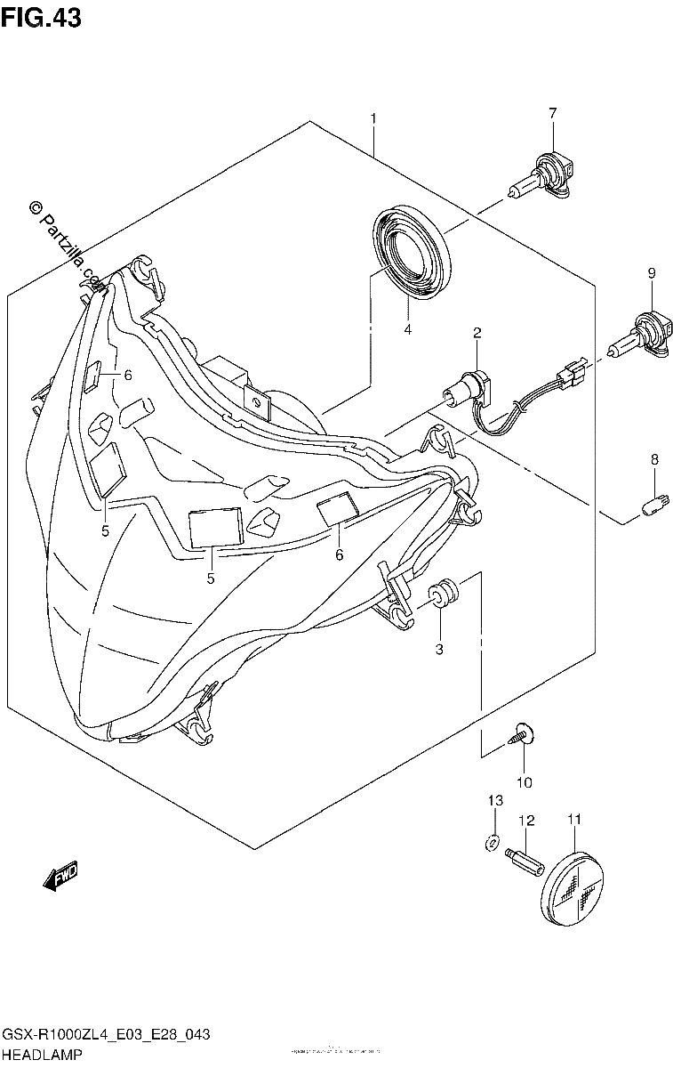 Diagrama de HEADLAMP GSX R1000ZL4 E03