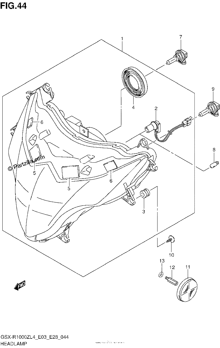 Diagrama de HEADLAMP GSX R1000ZL4 E28