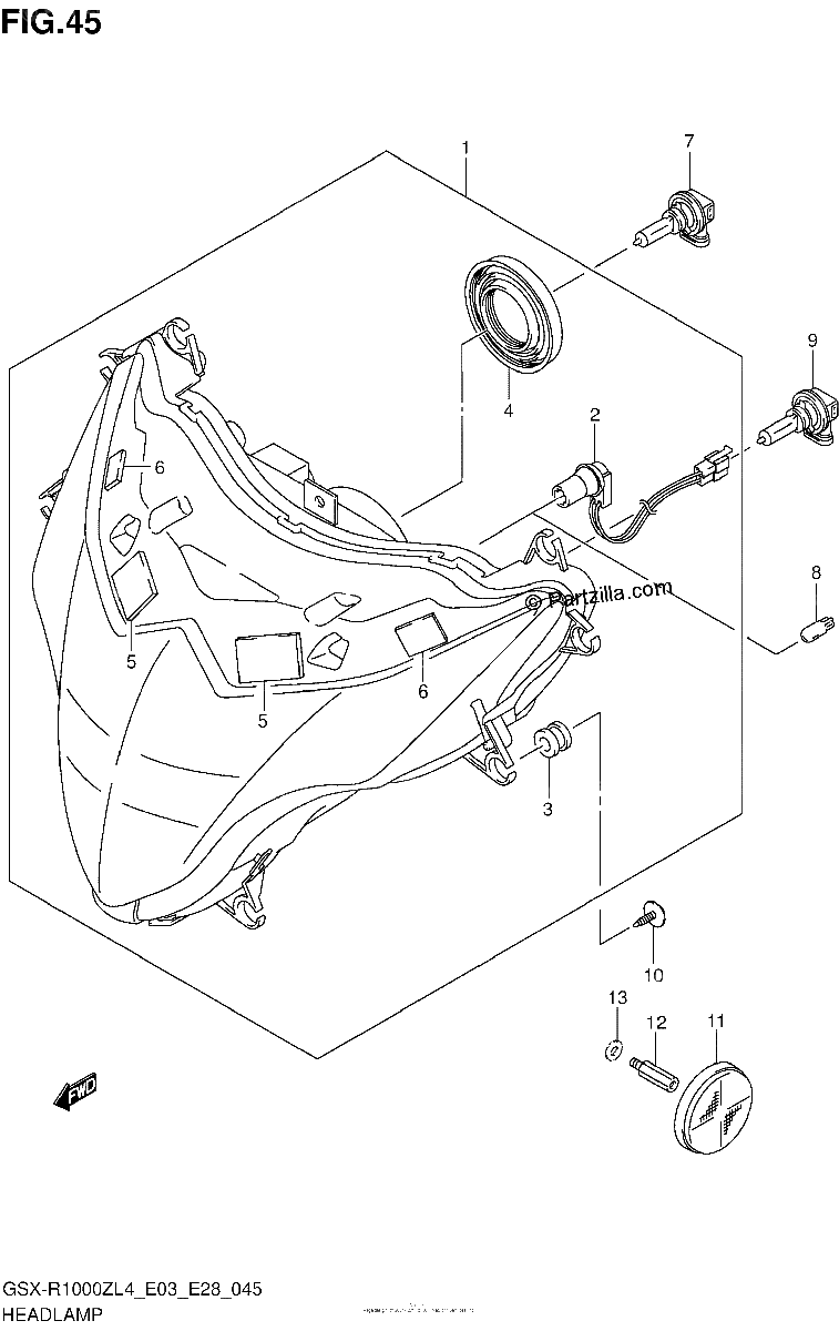 Diagrama de HEADLAMP GSX R1000ZL4 E33