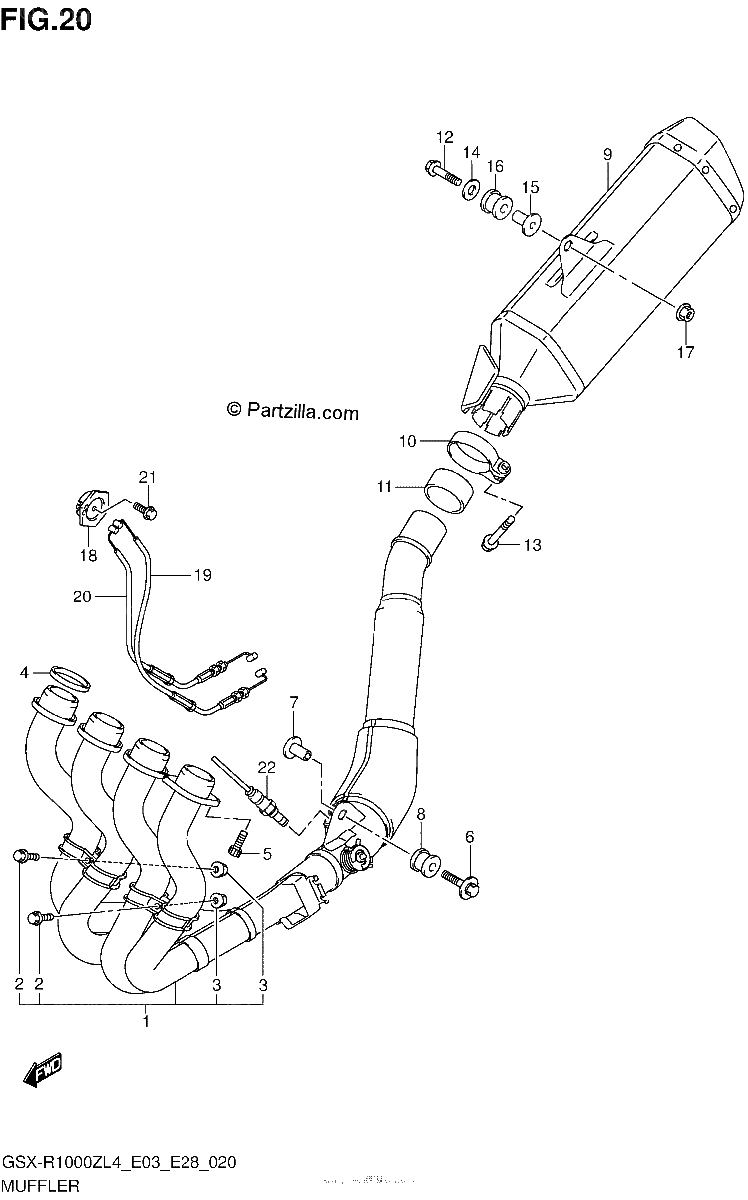 Diagrama de MUFFLER GSX R1000ZL4 E28
