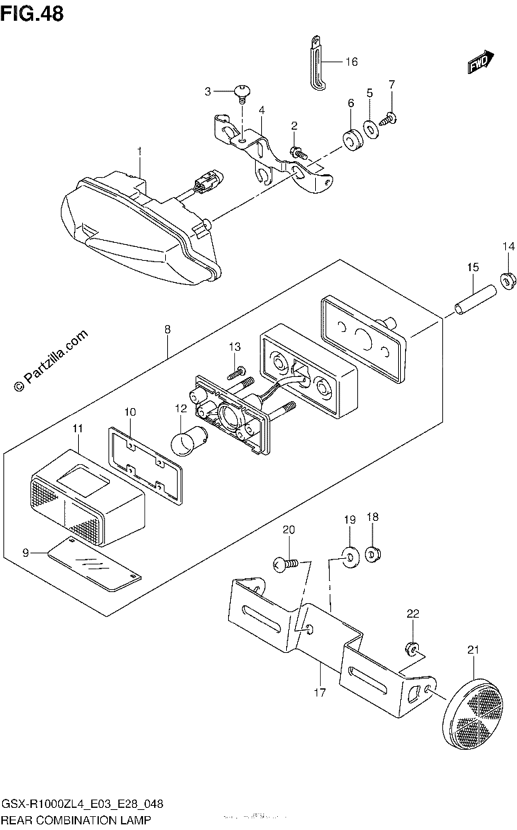 Diagrama de REAR COMBINATION LAMP GSX R1000ZL4 E28