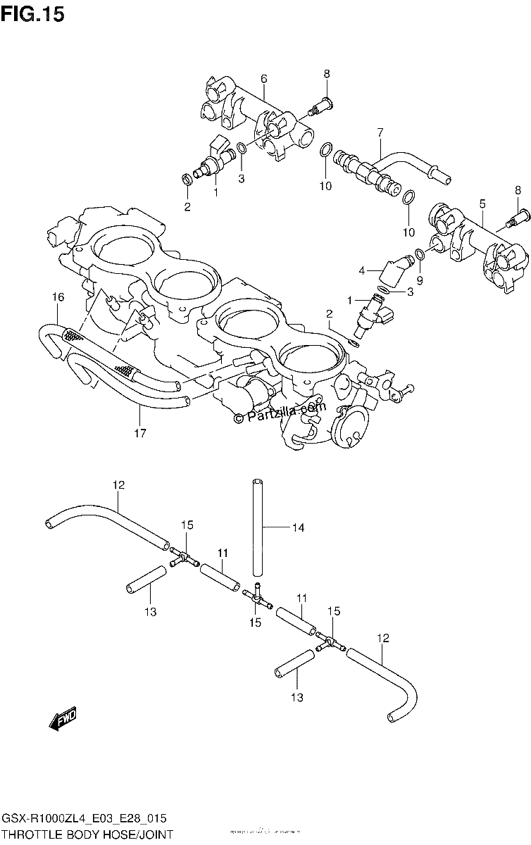 Diagrama de THROTTLE BODY HOSE JOINT GSX R1000ZL4 E03