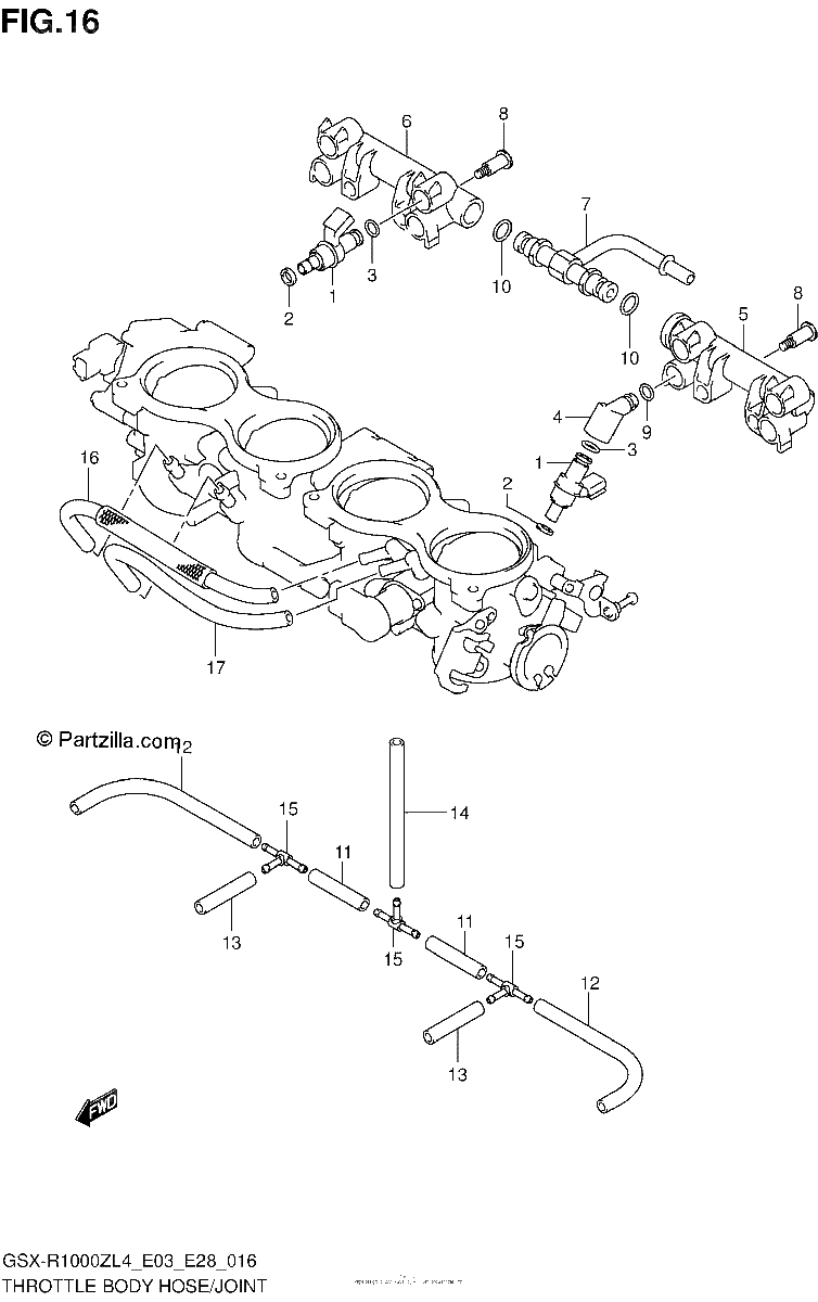 Diagrama de THROTTLE BODY HOSE JOINT GSX R1000ZL4 E28