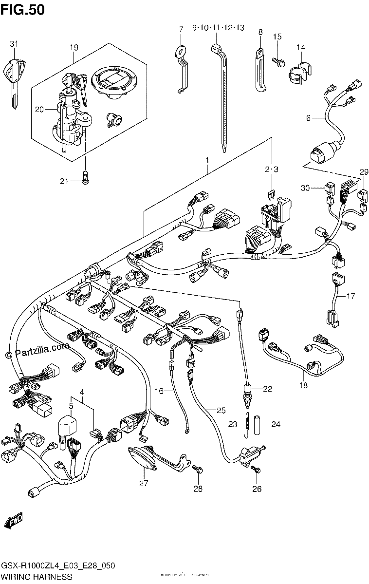 Diagrama de WIRING HARNESS GSX R1000ZL4 E03