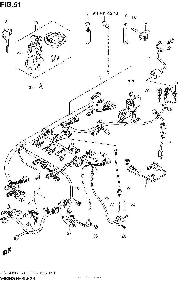 Diagrama de WIRING HARNESS GSX R1000ZL4 E28