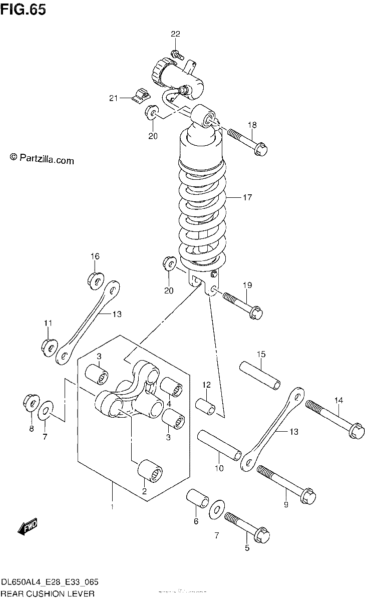 Diagrama de REAR CUSHION LEVER DL650AL4 E28