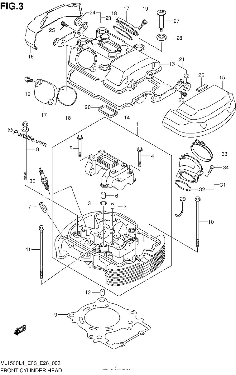 Diagrama de FRONT CYLINDER HEAD VL1500L4 E28
