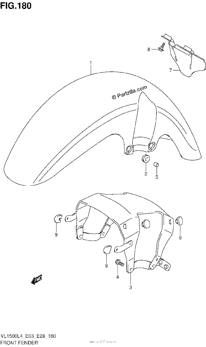 Diagrama de FRONT FENDER VL1500L4 E28