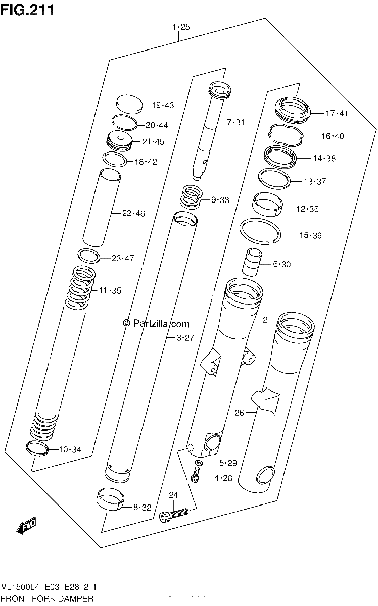 Diagrama de FRONT FORK DAMPER VL1500L4 E28