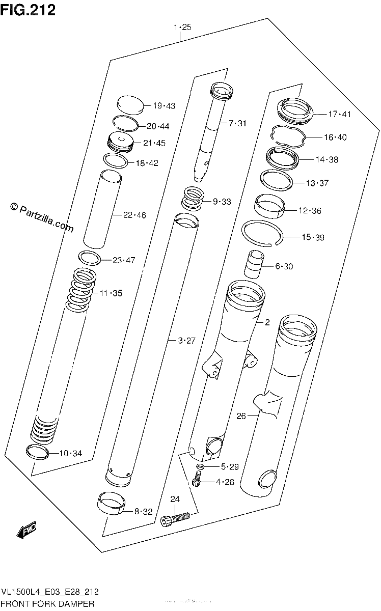 Diagrama de FRONT FORK DAMPER VL1500L4 E33