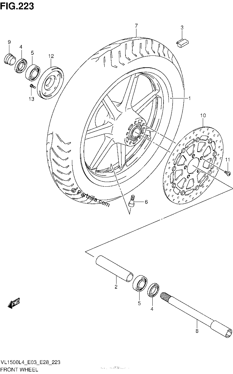 Diagrama de FRONT WHEEL VL1500L4 E28