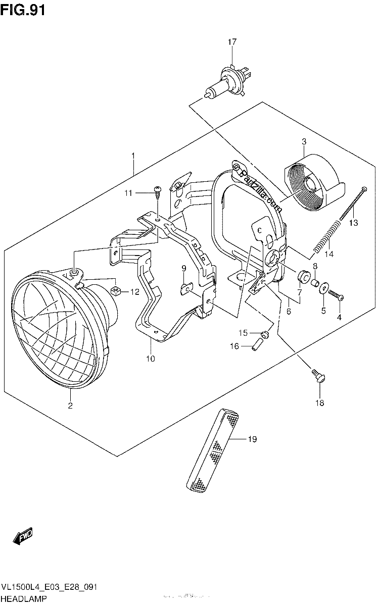 Diagrama de HEADLAMP VL1500L4 E28
