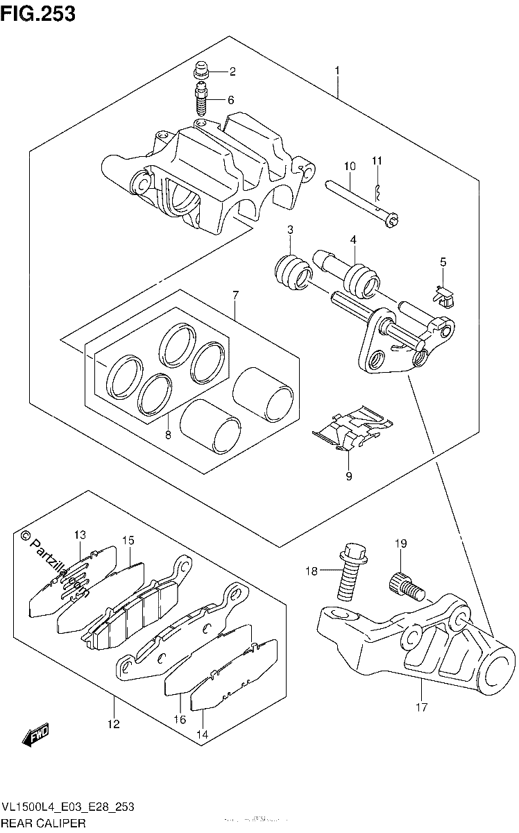 Diagrama de REAR CALIPER VL1500L4 E03