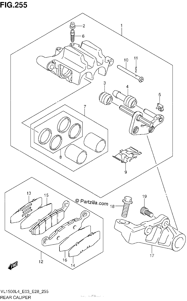 Diagrama de REAR CALIPER VL1500L4 E33