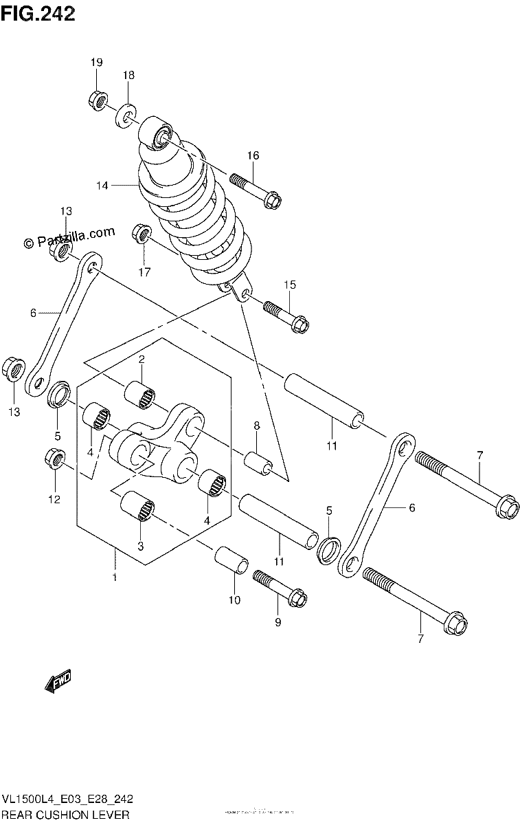 Diagrama de REAR CUSHION LEVER VL1500L4 E28
