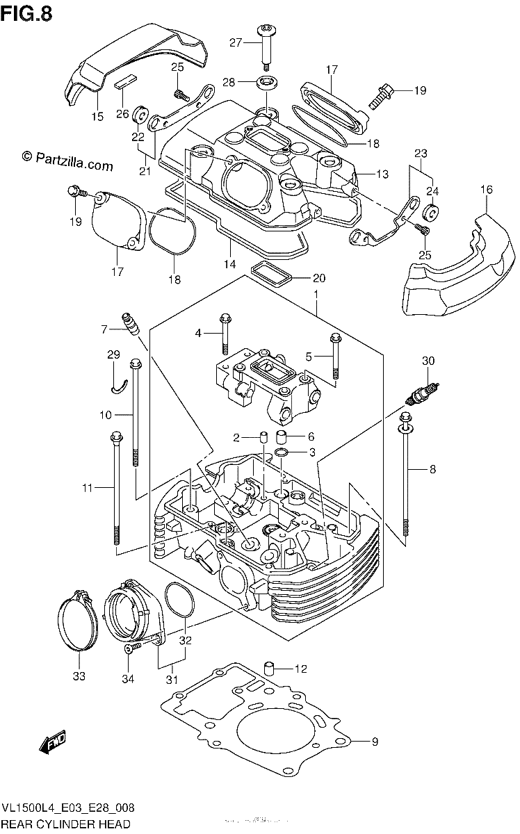 Diagrama de REAR CYLINDER HEAD VL1500L4 E03