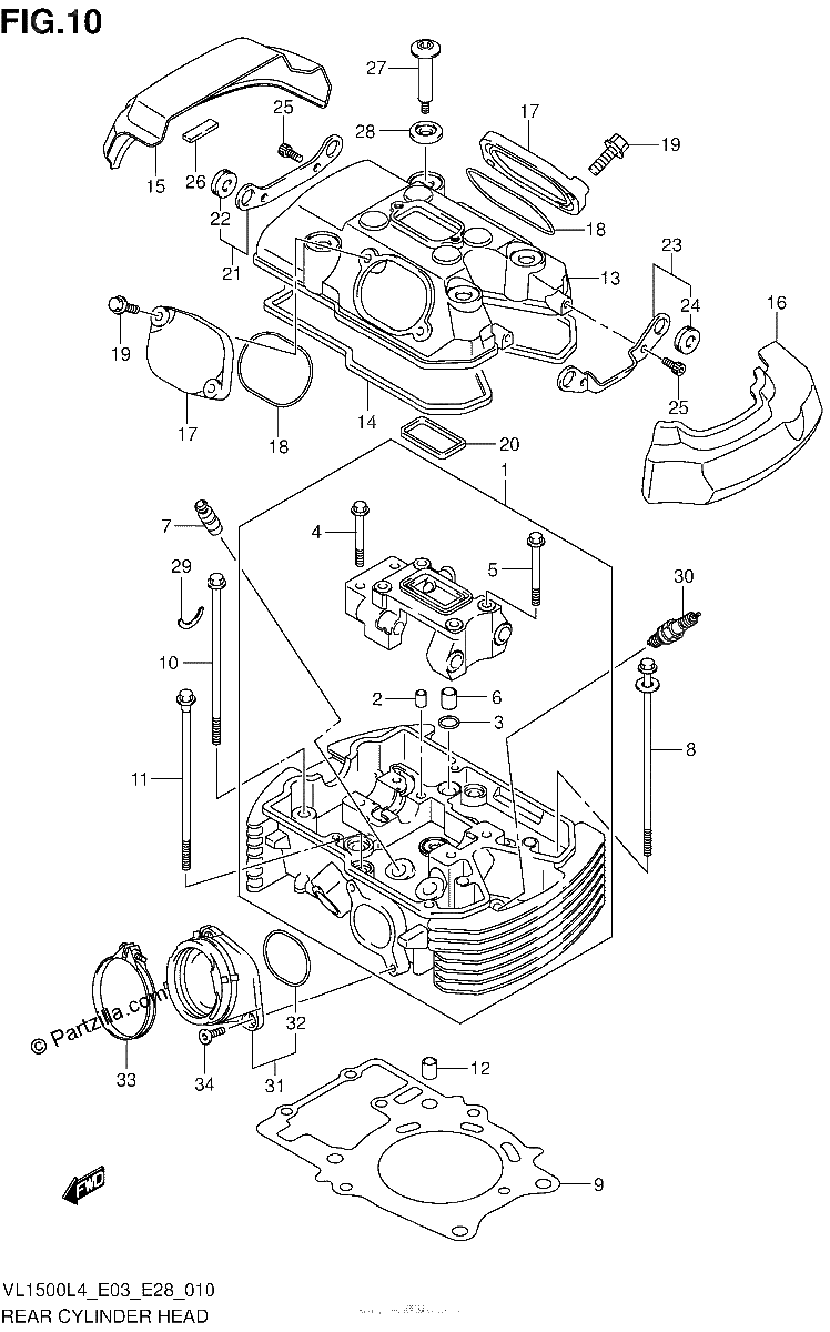 Diagrama de REAR CYLINDER HEAD VL1500L4 E33