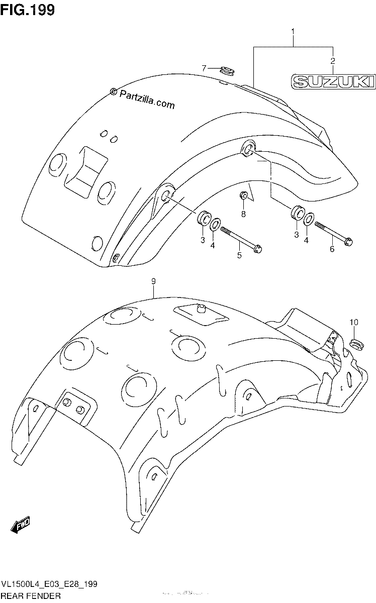 Diagrama de REAR FENDER VL1500L4 E33