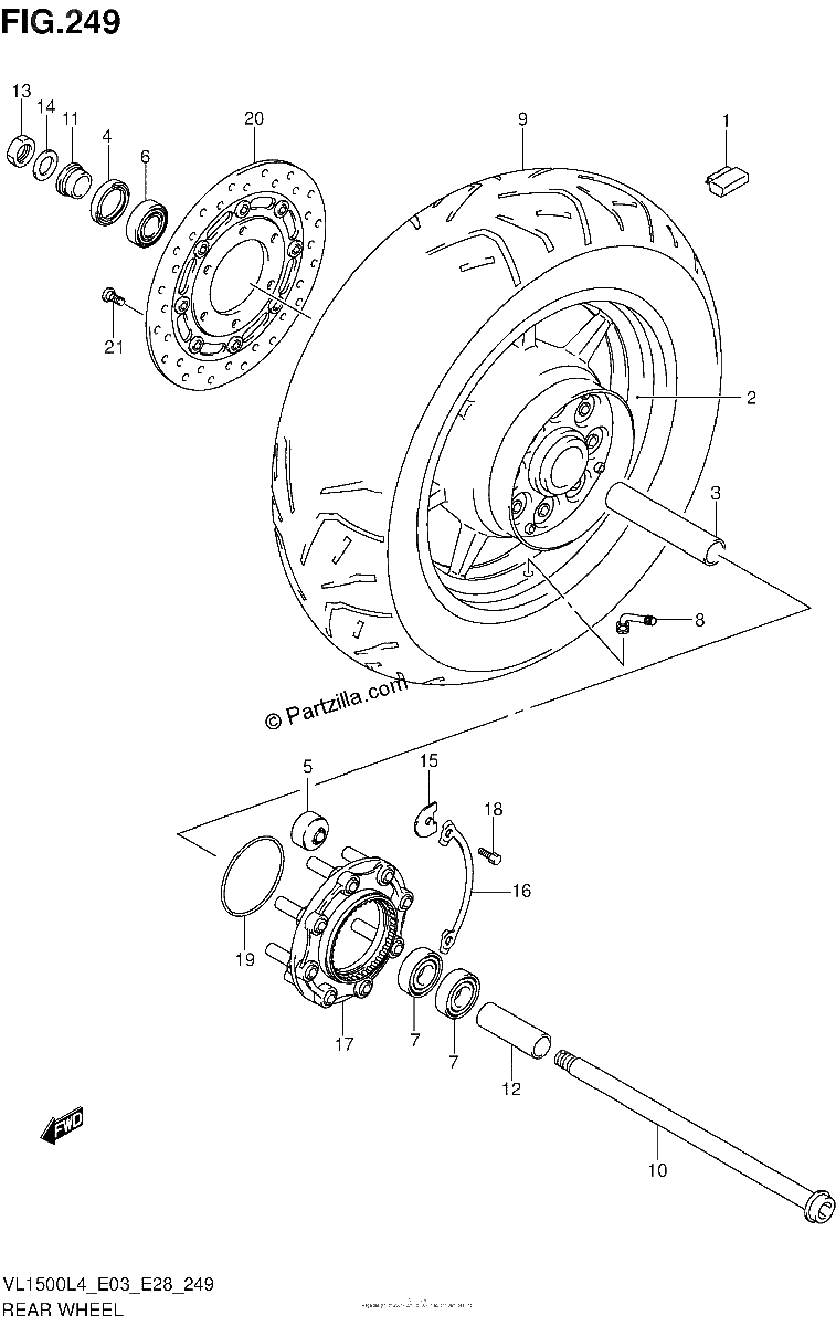 Diagrama de REAR WHEEL VL1500L4 E33