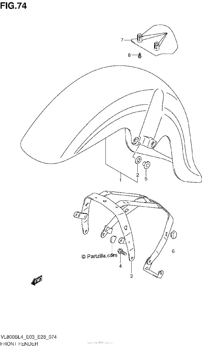 Diagrama de FRONT FENDER VL800BL4 E03