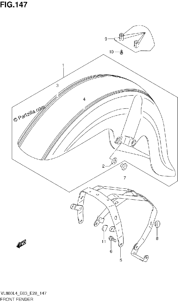 Diagrama de FRONT FENDER VL800CL4 E33