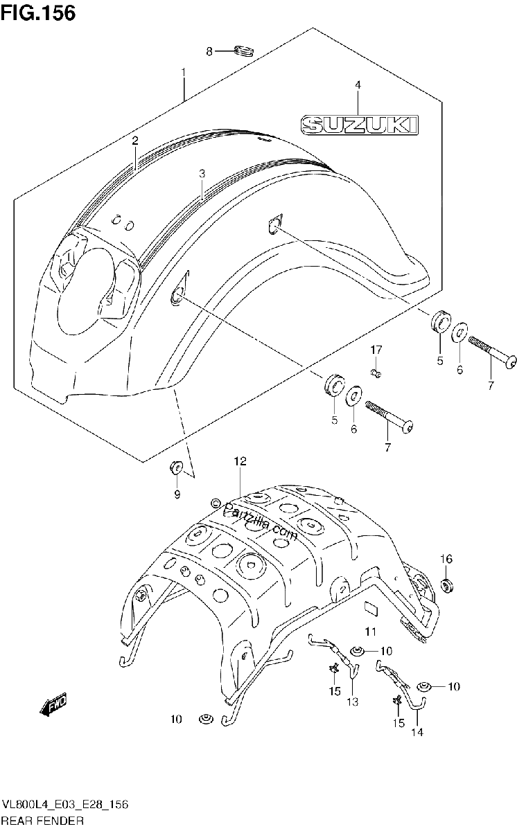Diagrama de REAR FENDER VL800CL4 E03