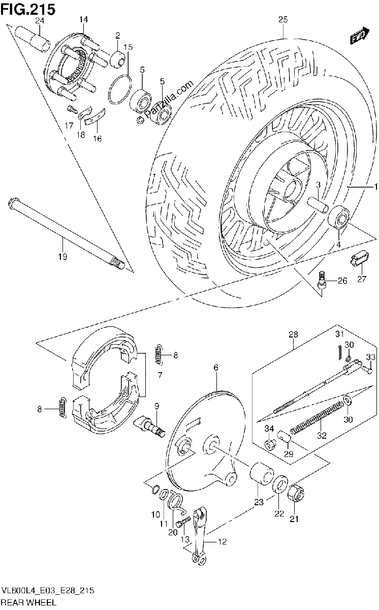 Diagrama de REAR WHEEL VL800CL4 E03