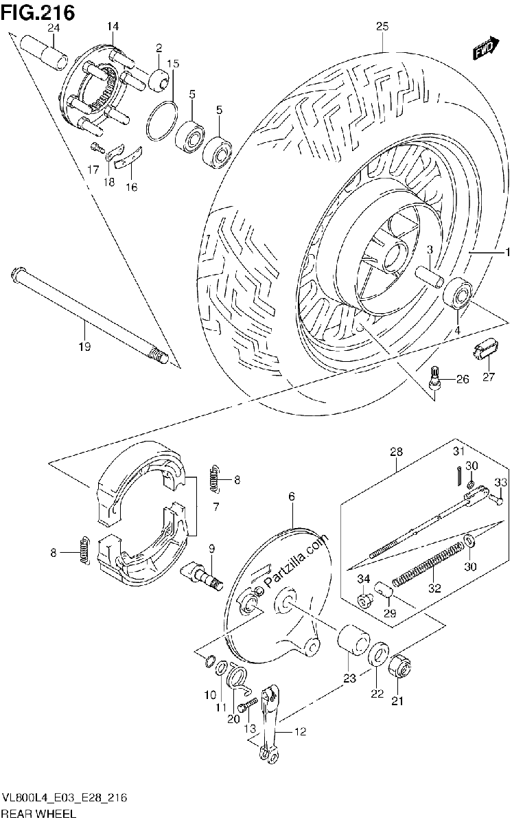 Diagrama de REAR WHEEL VL800CL4 E28