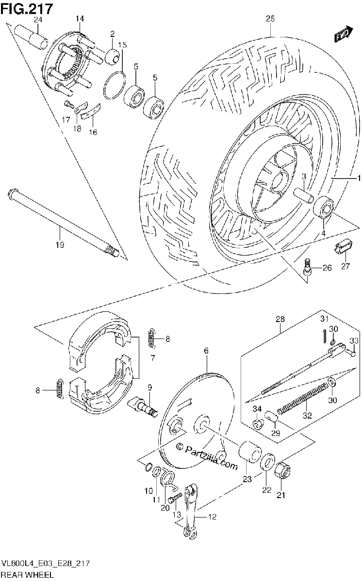 Diagrama de REAR WHEEL VL800CL4 E33