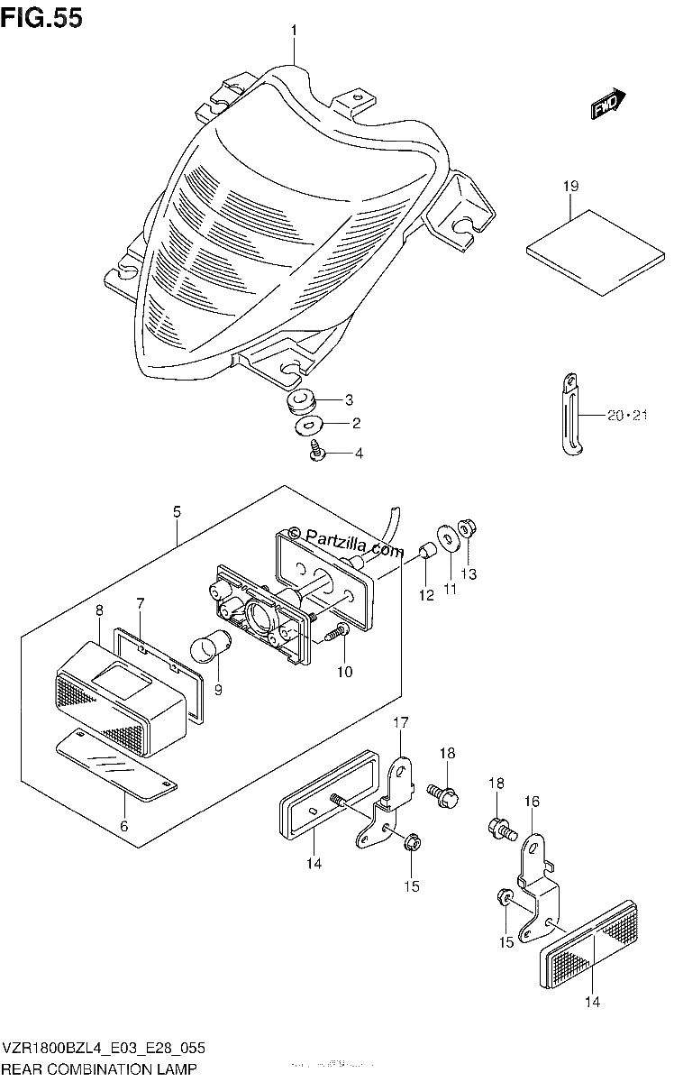 Diagrama de REAR COMBINATION LAMP VZR1800BZL4 E28