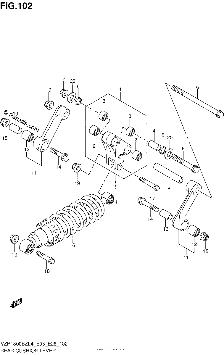 Diagrama de REAR CUSHION LEVER VZR1800BZL4 E03