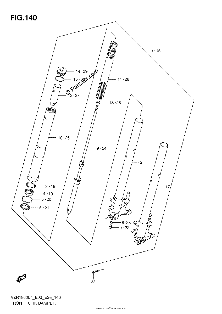 Diagrama de FRONT FORK DAMPER