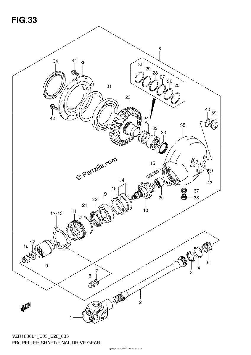 Diagrama de PROPELLER SHAFT FINAL DRIVE GEAR VZR1800L4 E33