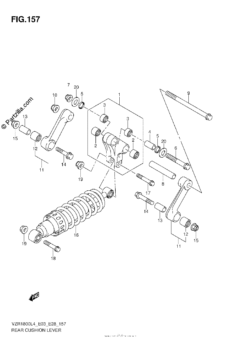 Diagrama de REAR CUSHION LEVER VZR1800L4 E03