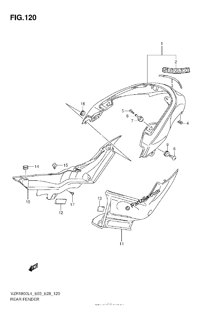 Diagrama de REAR FENDER VZR1800L4 E28