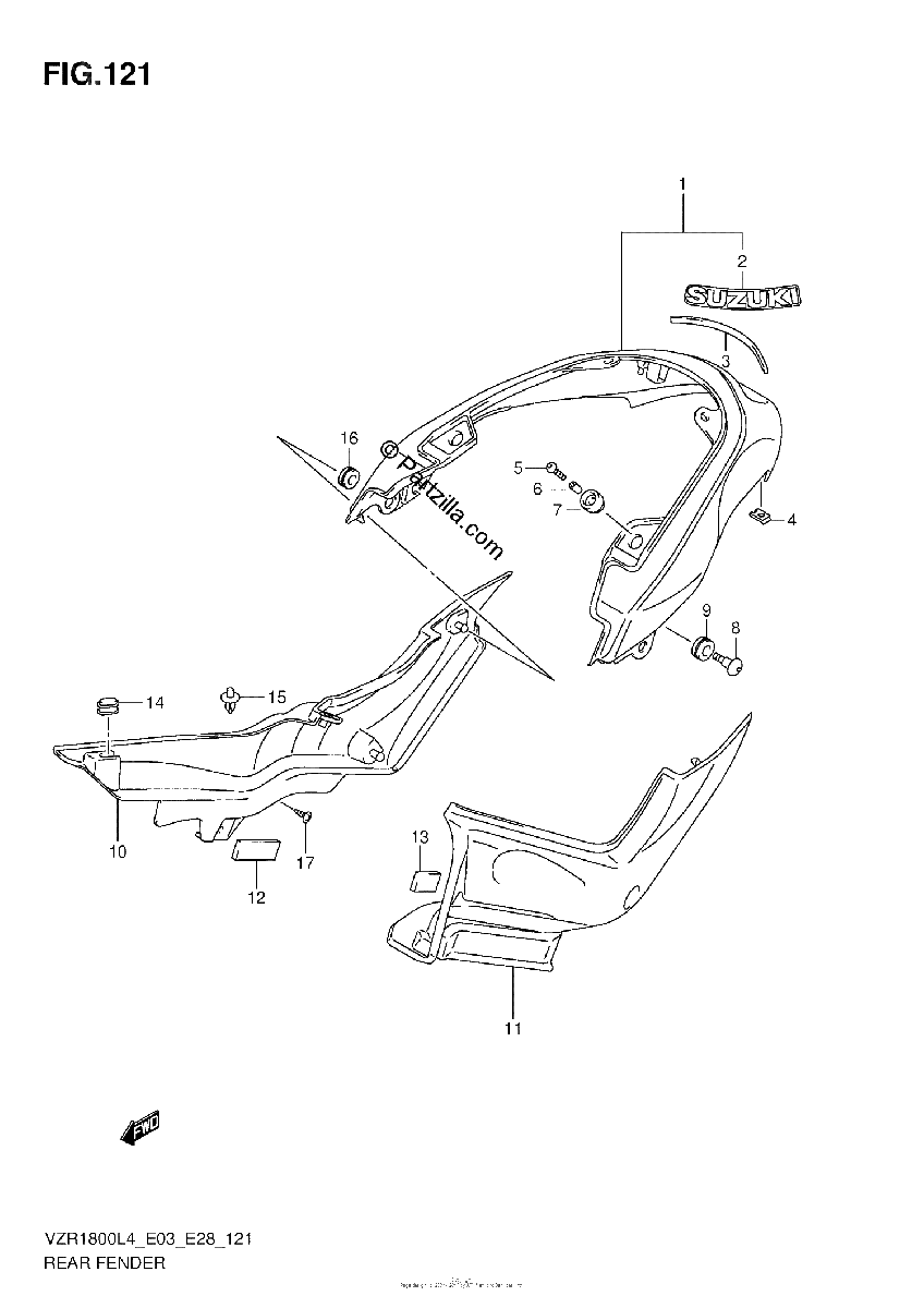 Diagrama de REAR FENDER VZR1800L4 E33