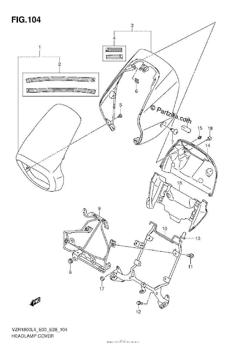 Diagrama de HEADLAMP COVER VZR1800ZL4 E28