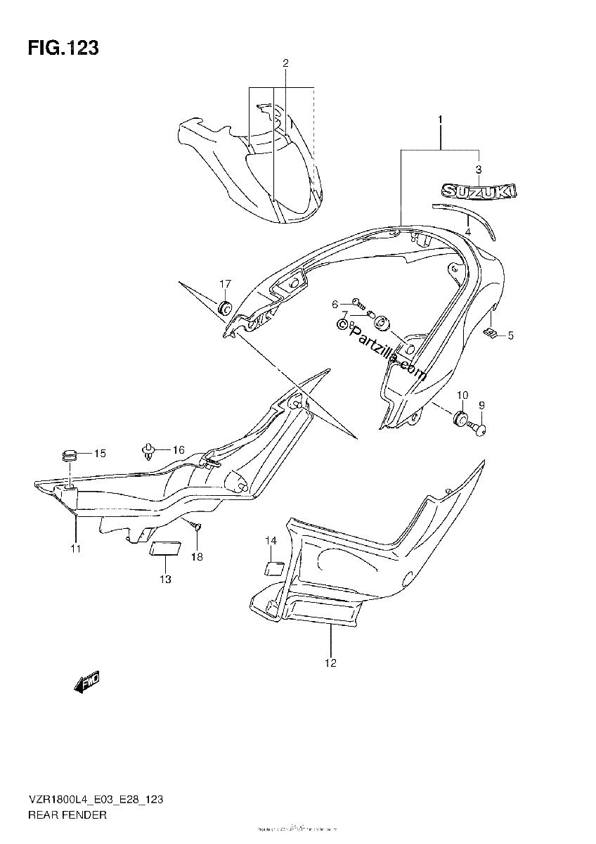 Diagrama de REAR FENDER VZR1800ZL4 E28