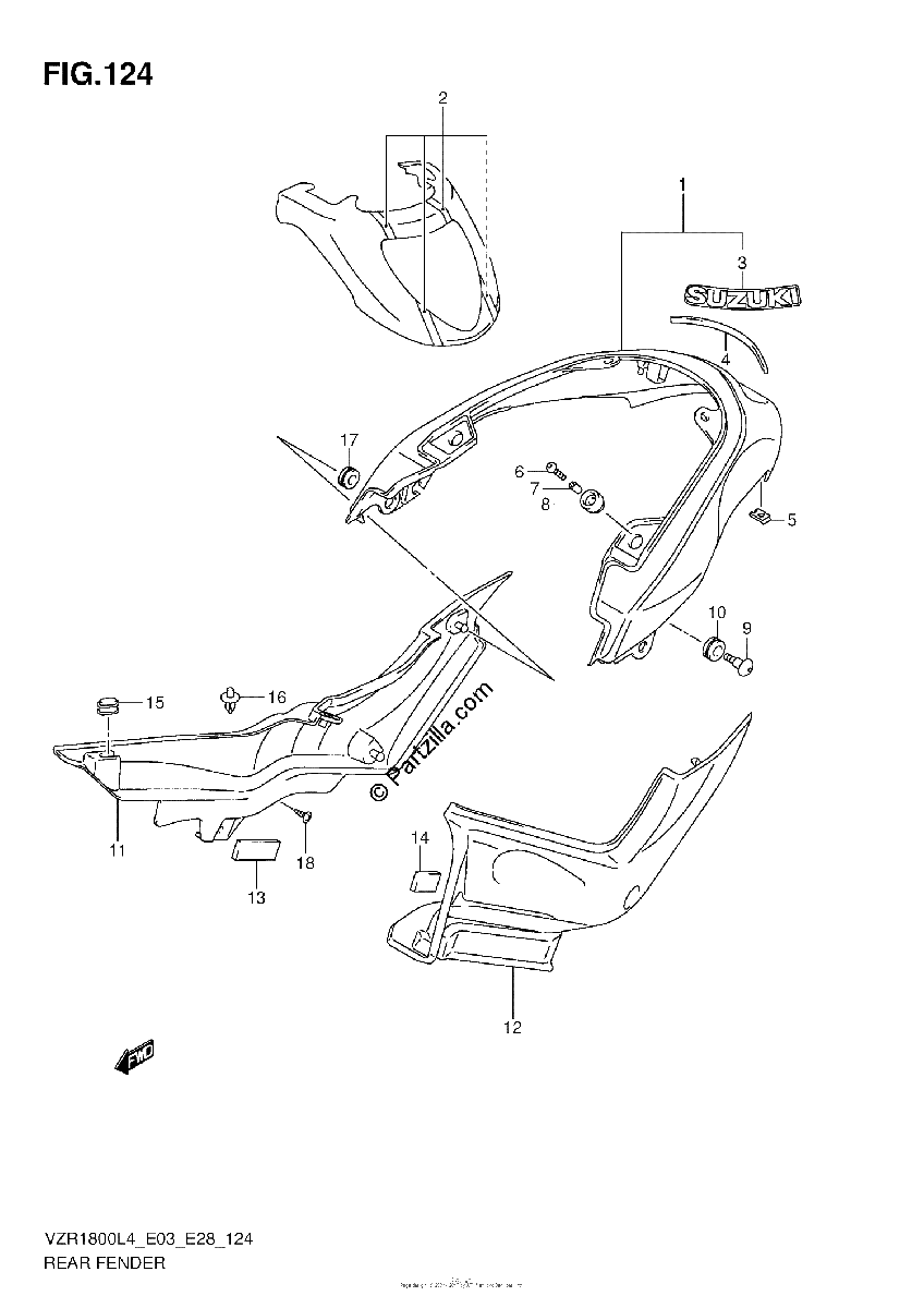 Diagrama de REAR FENDER VZR1800ZL4 E33