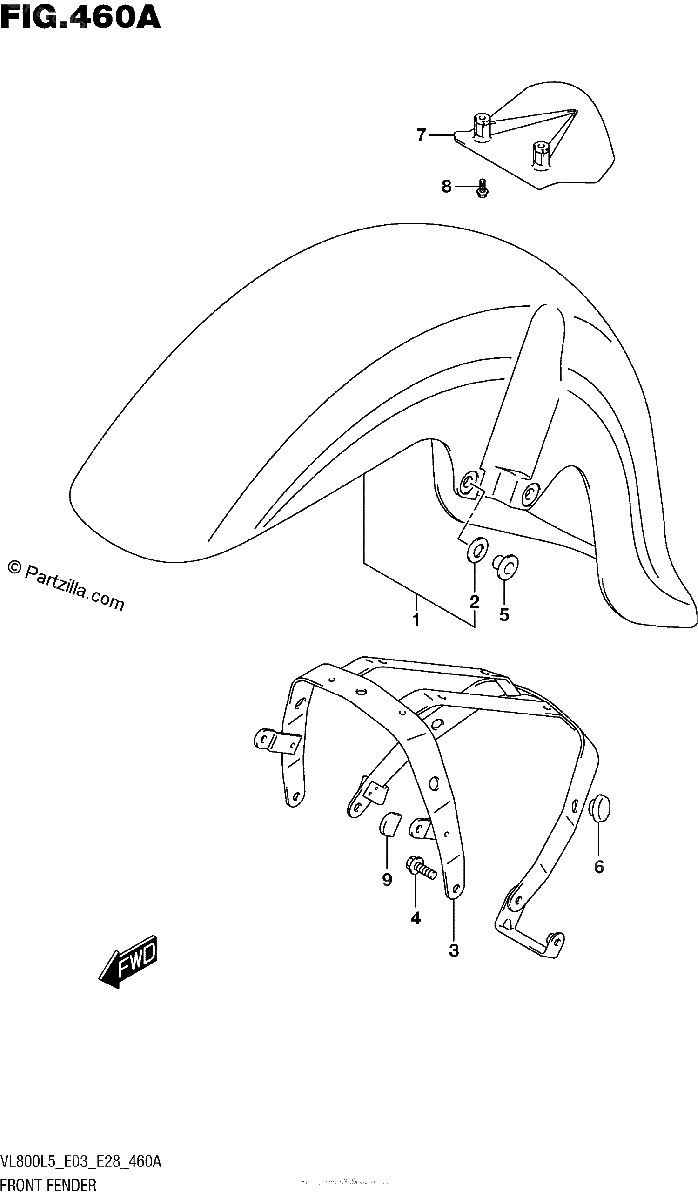 Diagrama de FRONT FENDER VL800L5 E03