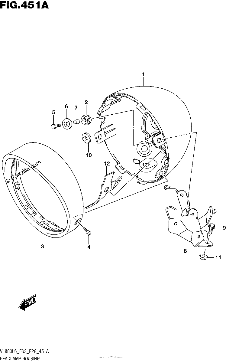 Diagrama de HEADLAMP HOUSING VL800L5 E03