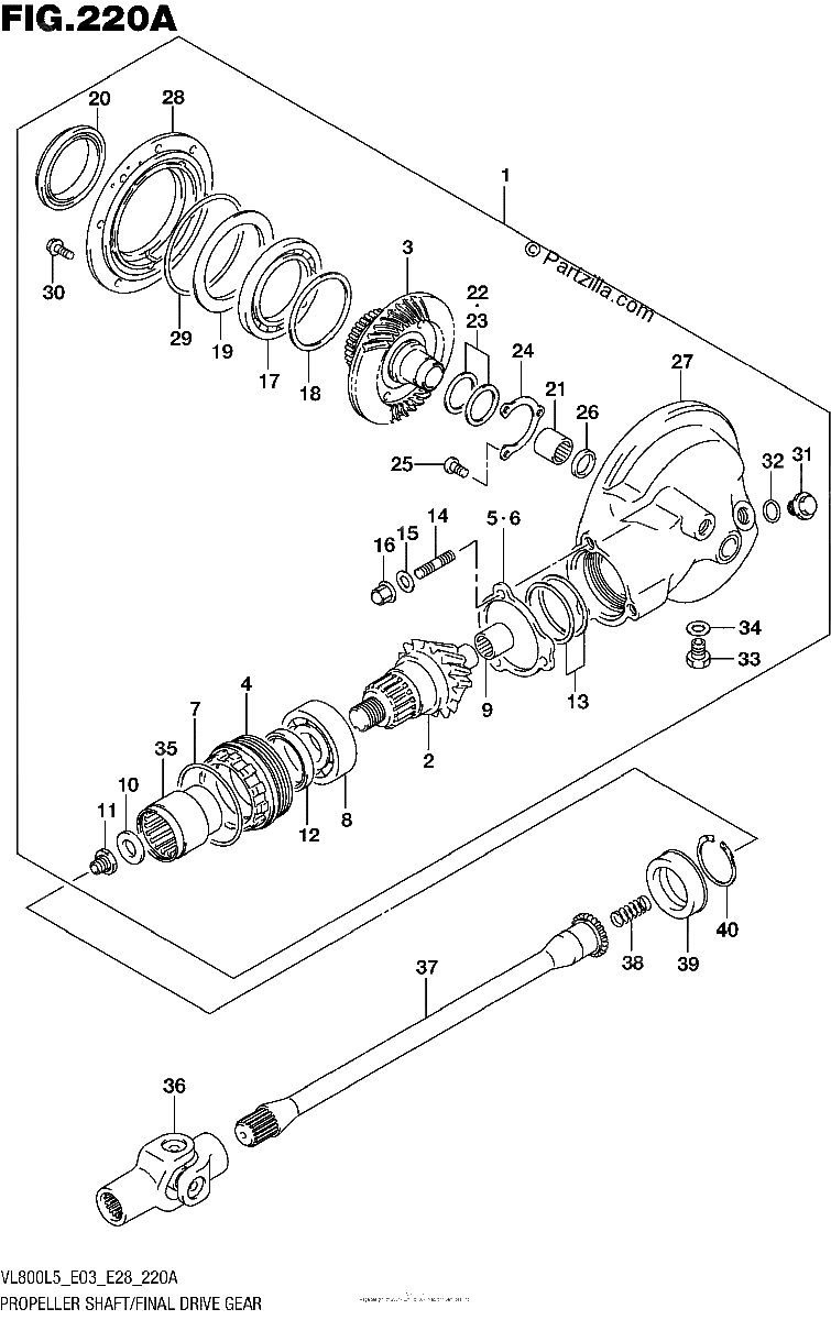 Diagrama de PROPELLER SHAFT FINAL DRIVE GEAR VL800L5 E03