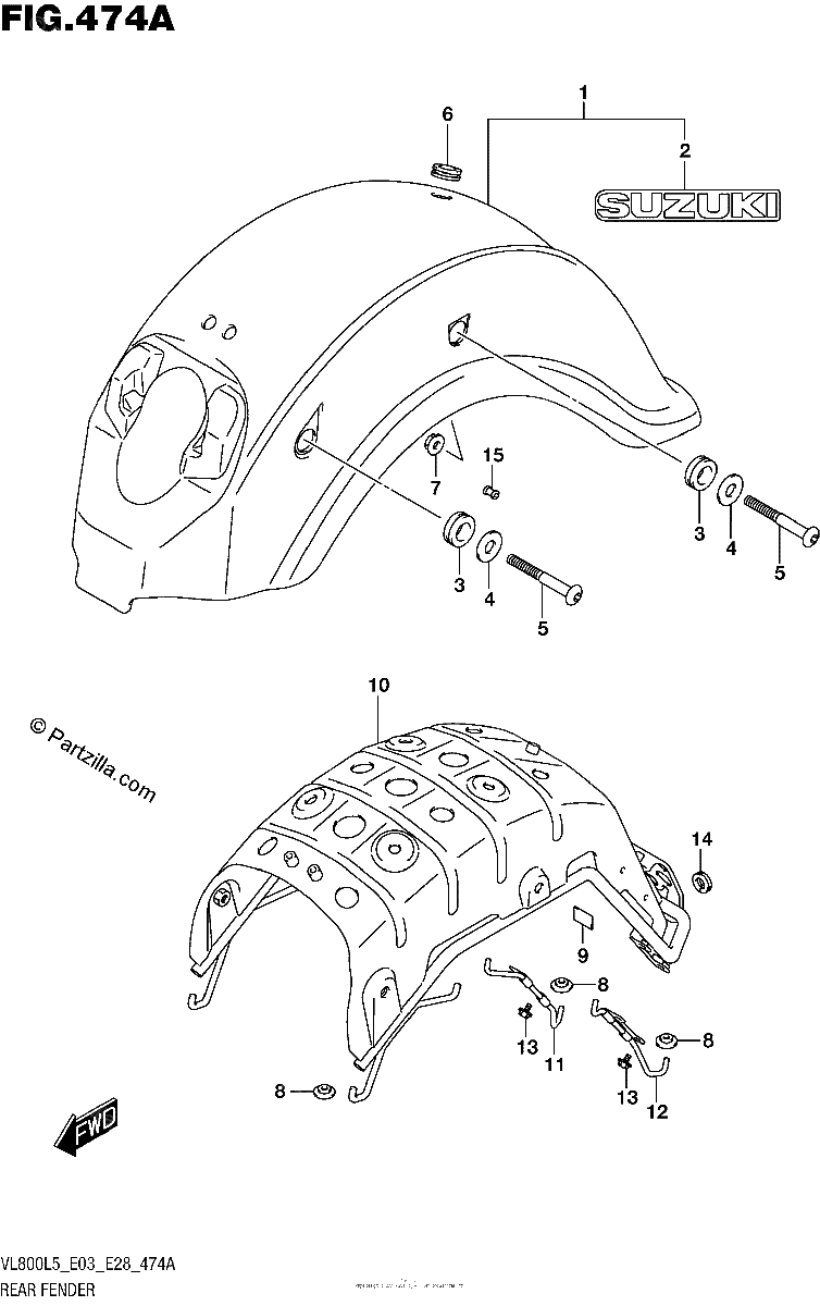 Diagrama de REAR FENDER VL800L5 E03