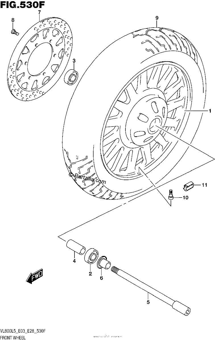 Diagrama de FRONT WHEEL VL800BL5 E28