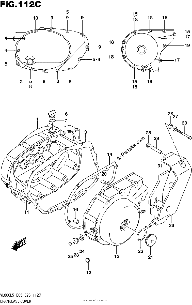 Diagrama de CRANKCASE COVER VL800TL5 E03